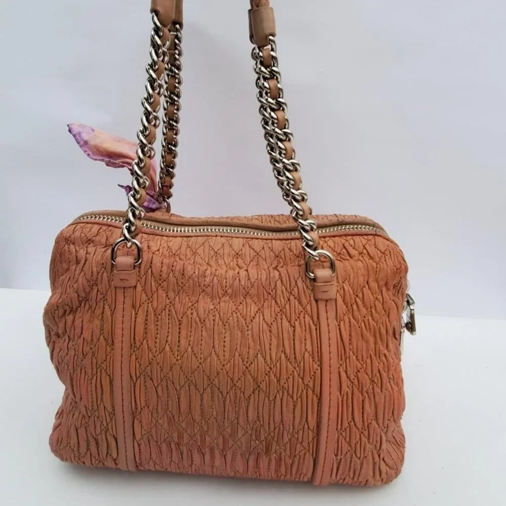 Miu Miu Prada Metelasse arcadie nappa Leather double chain purse beige pink tote - Picture 5 of 15